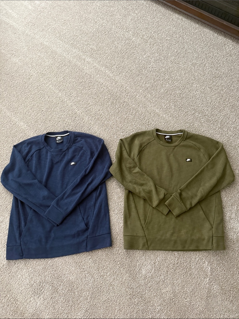 Nike Men’s Crewneck Sweatshirts - Navy and Olive Green